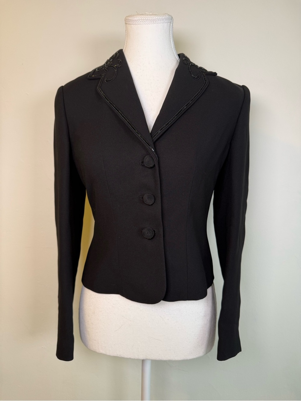 Petite Sophisticate Vintage Black Beaded Blazer Size 2 Y2K Office Career Jacket